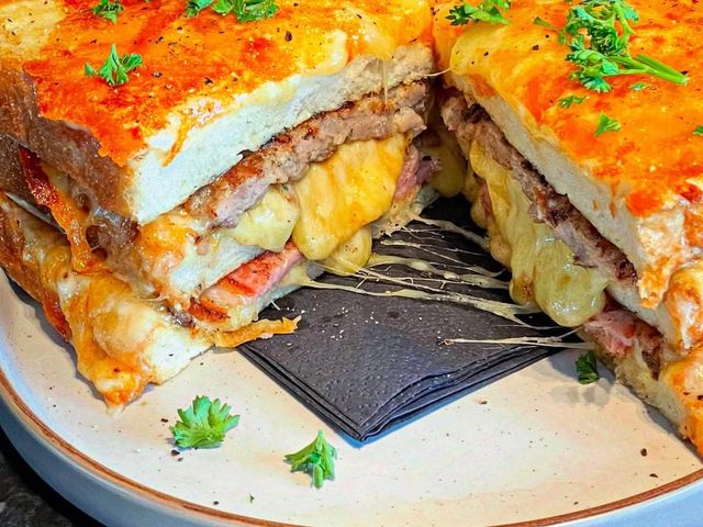 The Breakfast Club Stack, cut to show the layers